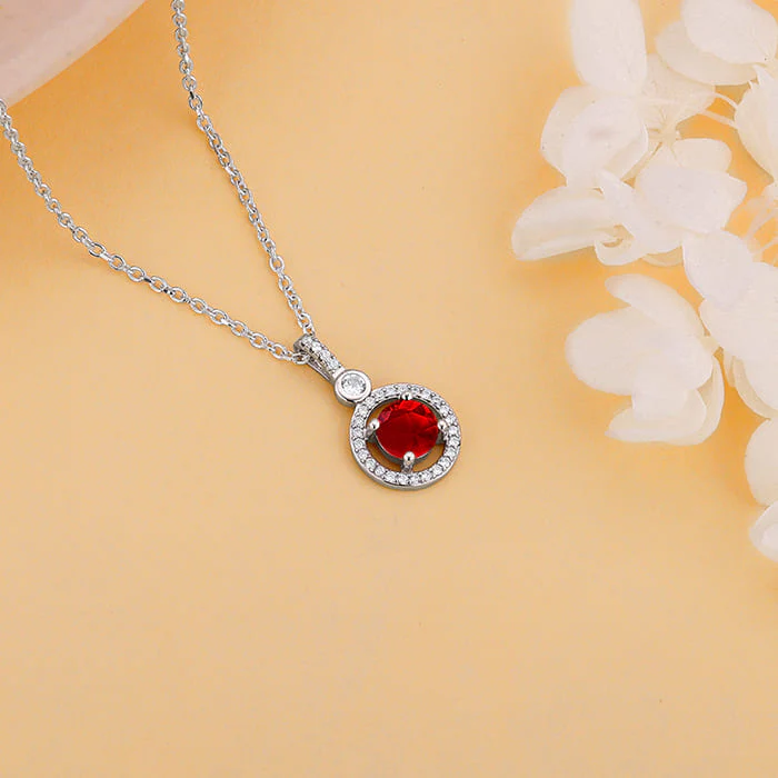 Silver Radiant Red Pendant with Link Chain - Image 2