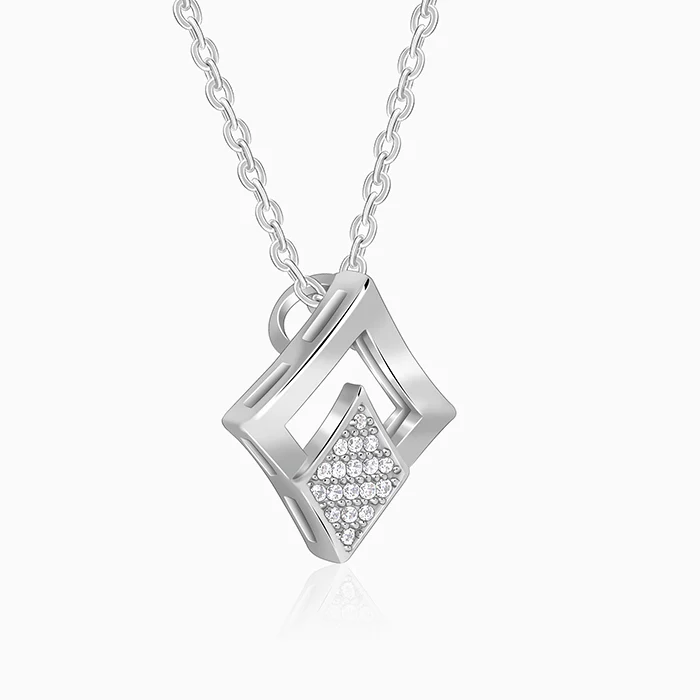 Silver Radiant Rhombus Pendant with Link Chain - Image 4