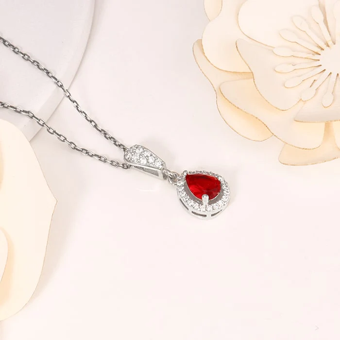 Silver Radiant Ruby Pendant With Link Chain - Image 2