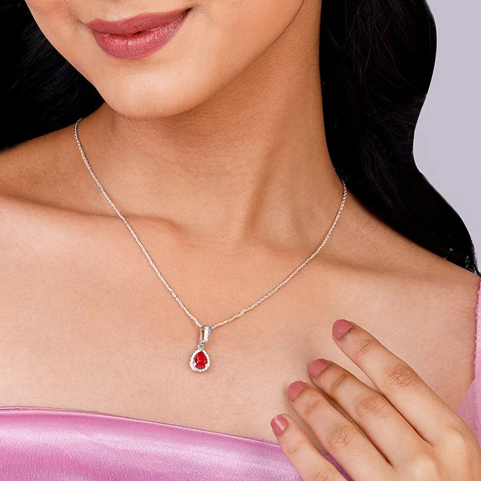 Silver Radiant Ruby Pendant With Link Chain - Image 3