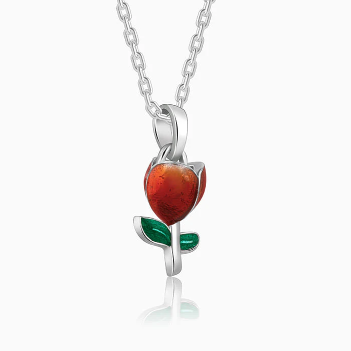 Silver Red Roses Pendant With Link Chain - Image 4