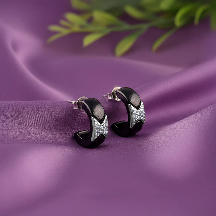Silver Reflection J Hoop Earrings - Image 2