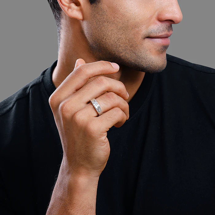 Silver Regal Grid Ring For Him - Image 3