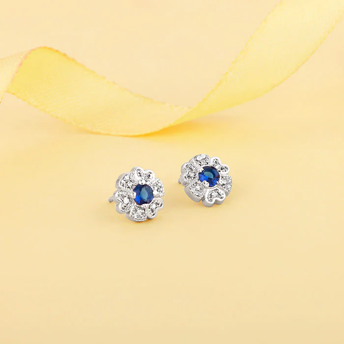 Silver Royal Blue Bloom Studs - Image 2