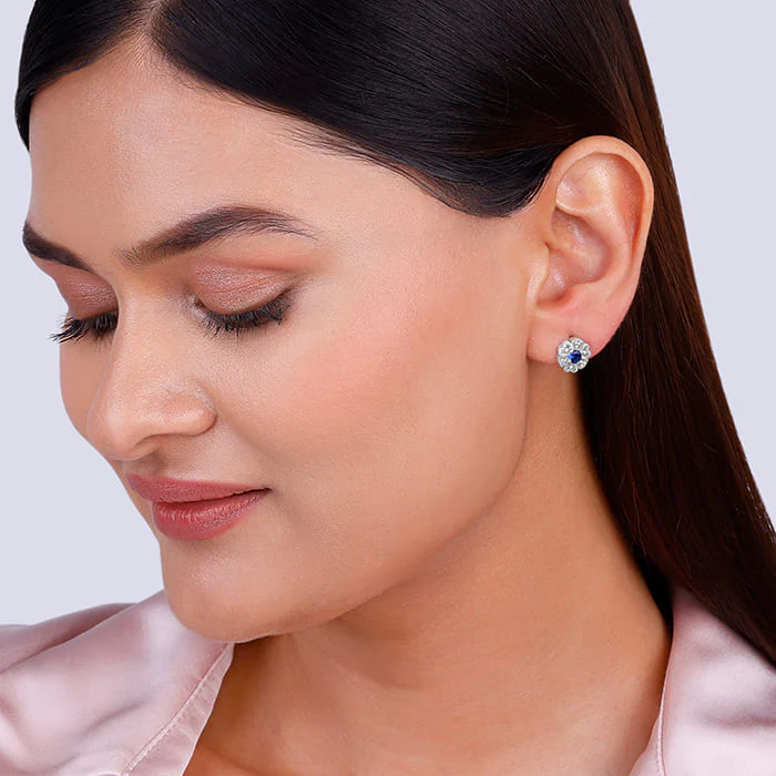 Silver Royal Blue Bloom Studs - Image 3