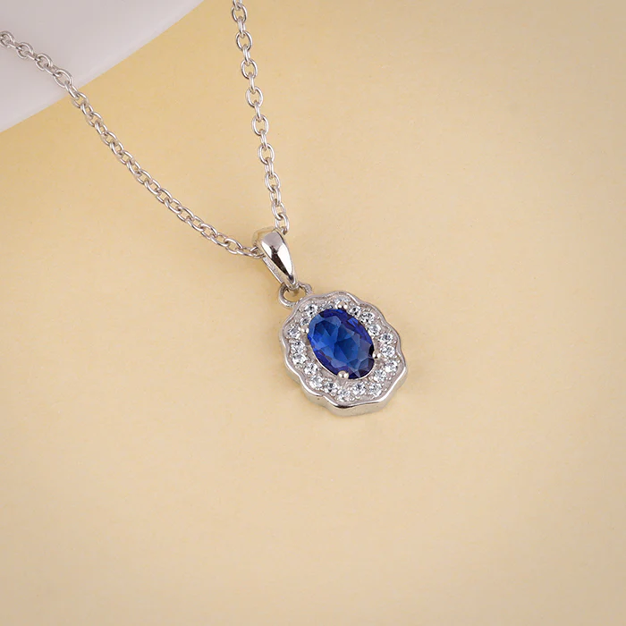 Silver Royal Halo Pendant with Link Chain - Image 2