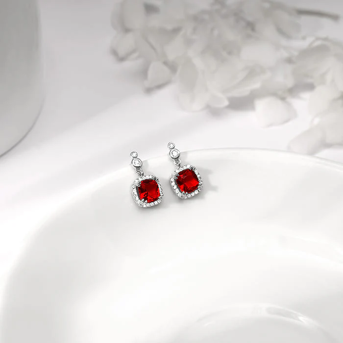 Silver Ruby Red Halo Earrings - Image 2