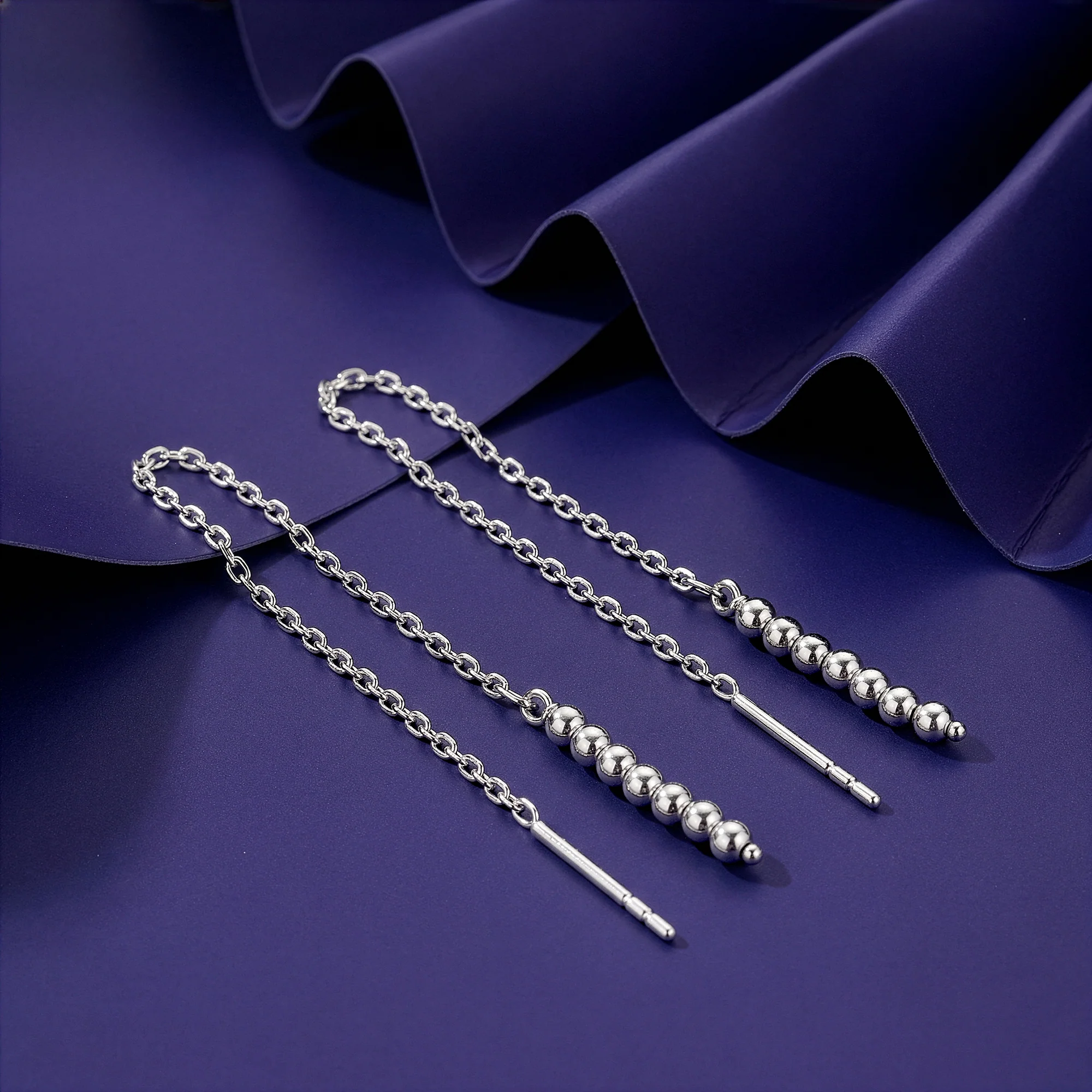 Silver Seriqo Flow Sui Dhaga Earrings - Image 2