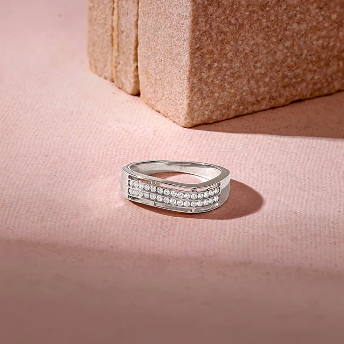 Silver Shimmer Wave Ring For Him - Image 2