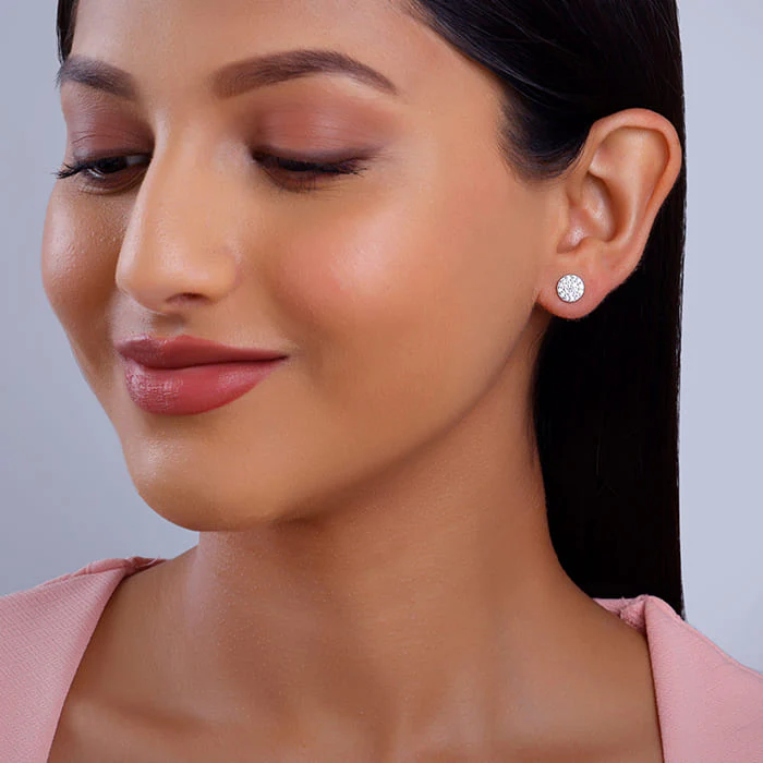 Silver Shimmering Sphere Stud Earrings - Image 3
