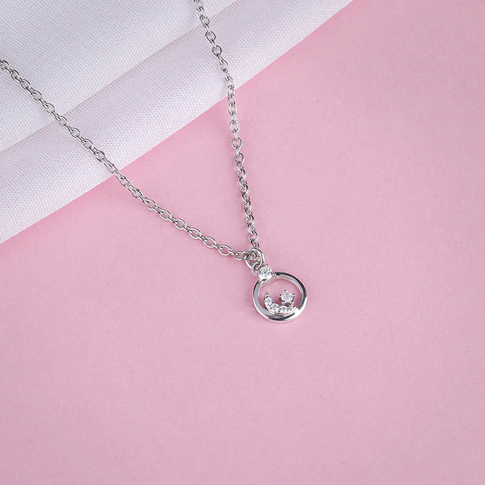 Silver Shining Moon Pendant with Link Chain - Image 2