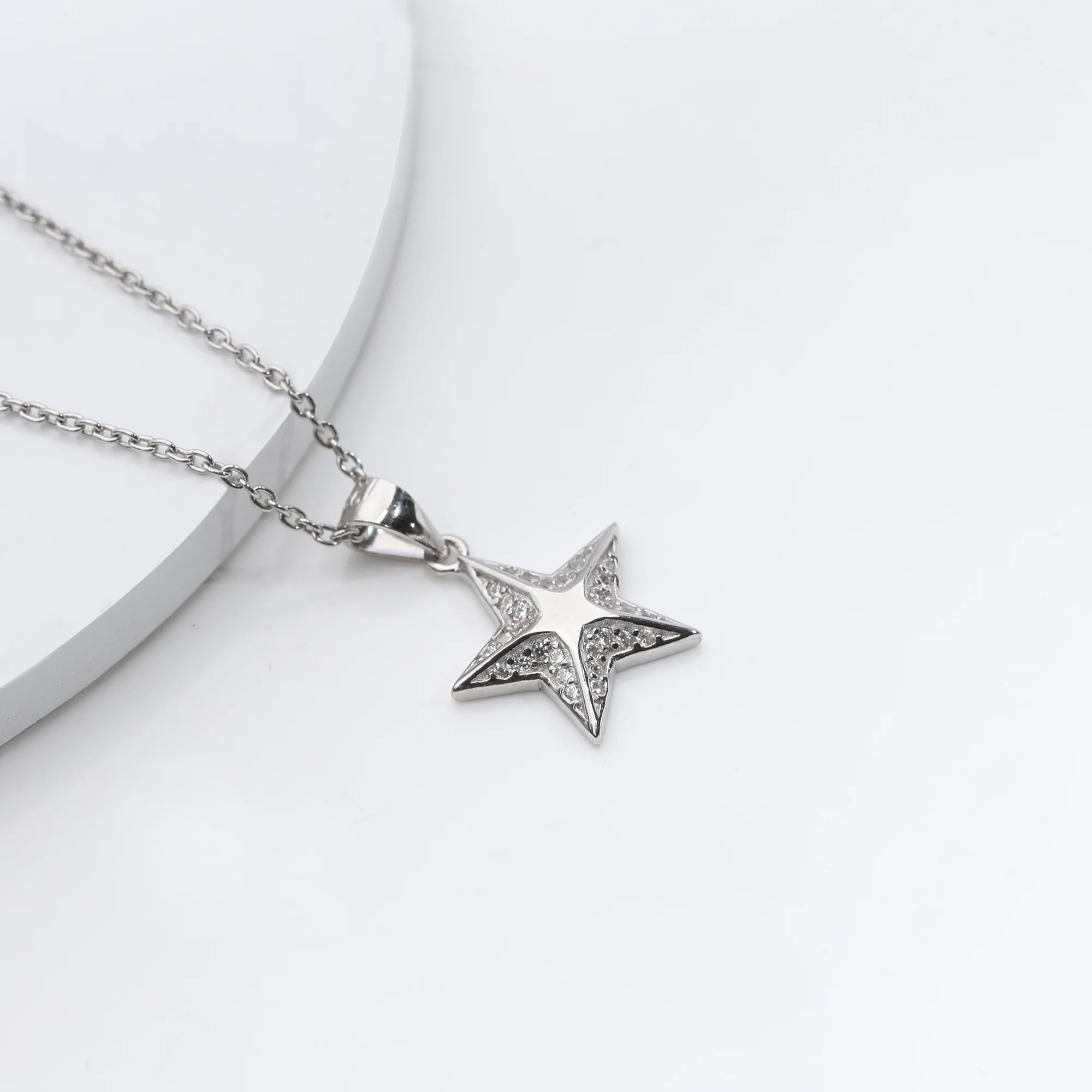 Silver Shining Star Pendant with Link Chain - Image 2