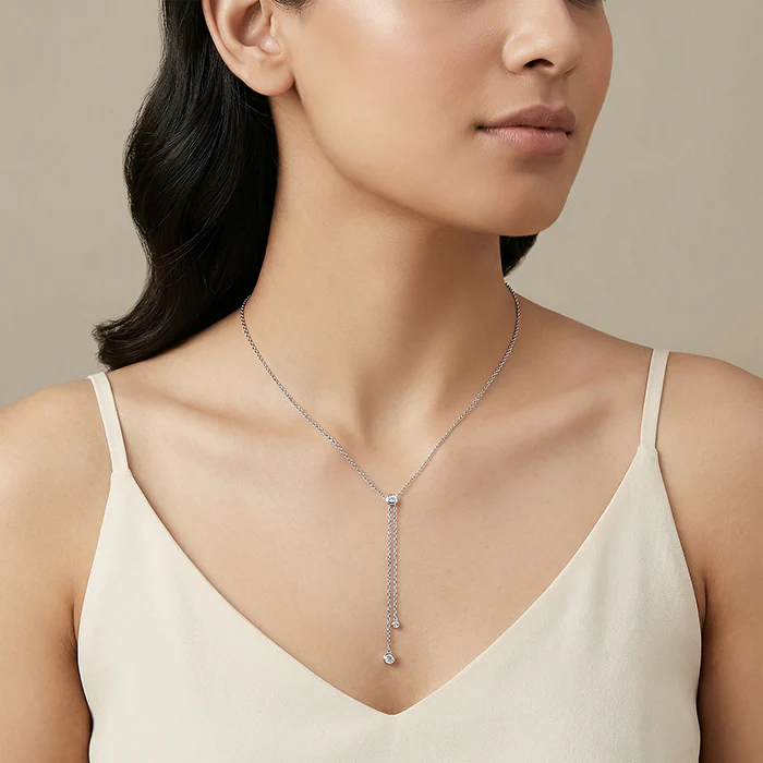 Silver Shinny Beauty Lariat Necklace - Image 3
