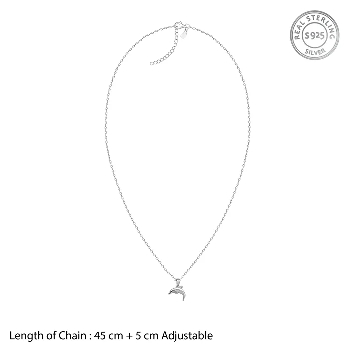 Silver Smiling Dolphin Pendant With Link Chain - Image 5