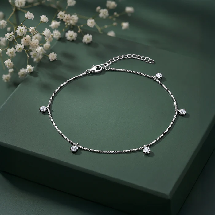 Silver Snowflake Sparkle Charm Anklet - Image 3