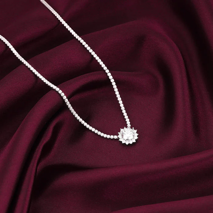 Silver Solitaire Floral Necklace - Image 2