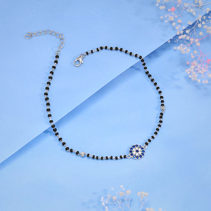 Silver Sparkling Evil Eye Anklet - Image 2