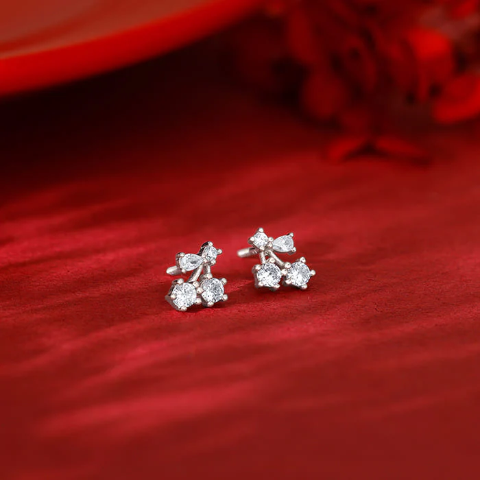 Silver Sparkling Floral Studs - Image 2