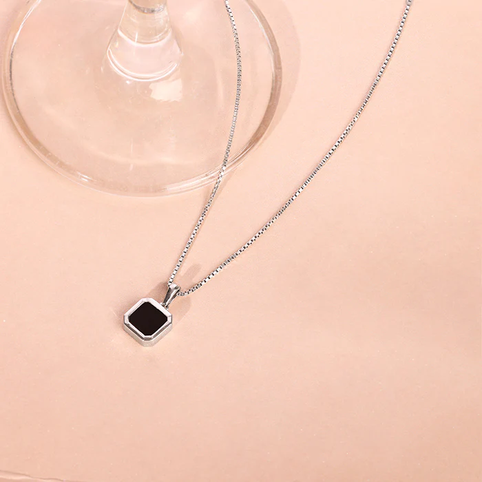 Silver Squared Up Pendant With Link Chain For Him - Image 2