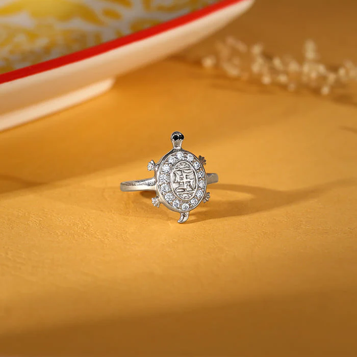 Silver Swastik Tortoise Ring - Image 2