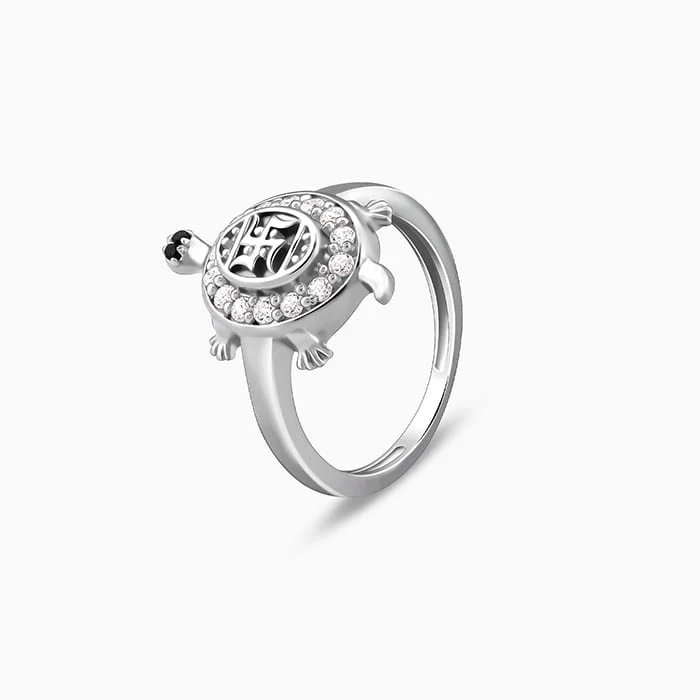 Silver Swastik Tortoise Ring - Image 4