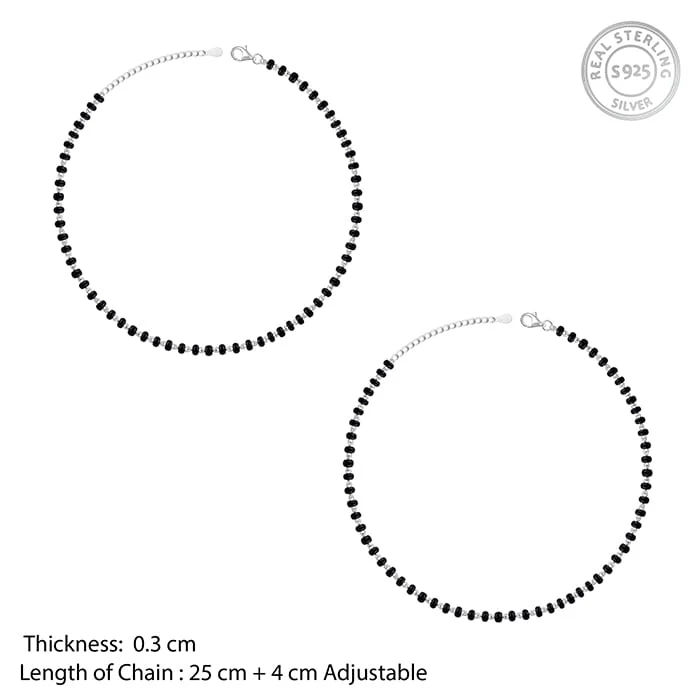 Silver Swaying Shadows Black Beads Anklet - Image 4