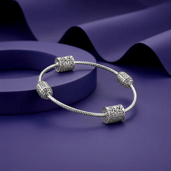 Silver Textured Bead Bangle (Size: 2.6) - Image 2
