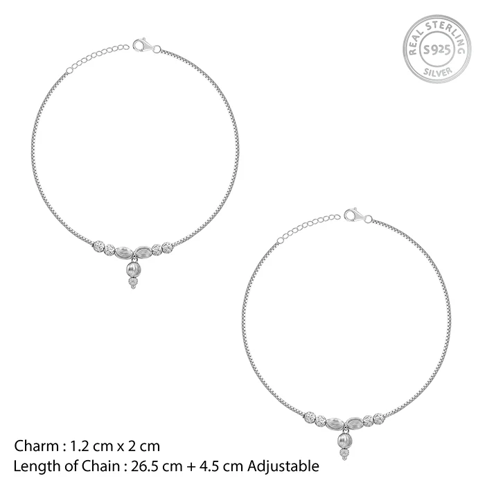 Silver Textured Bead Drop Anklet - Image 4