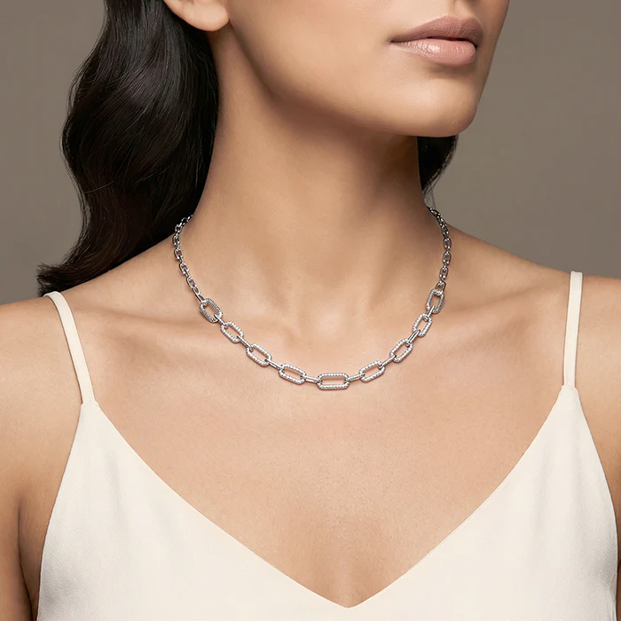 Silver Textured Paperclip Necklace - Image 3