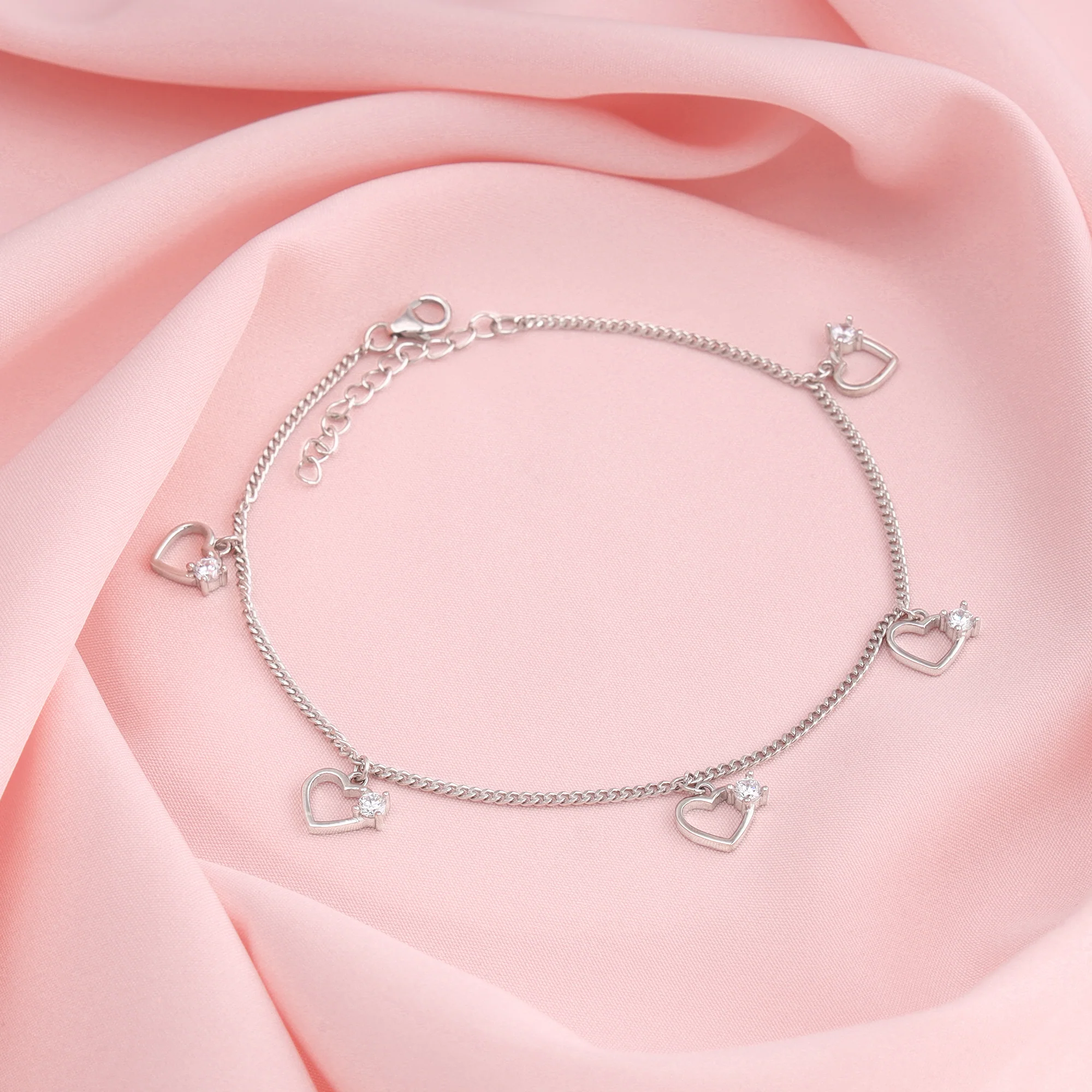 Silver Small Heart Charm Anklet - Image 2