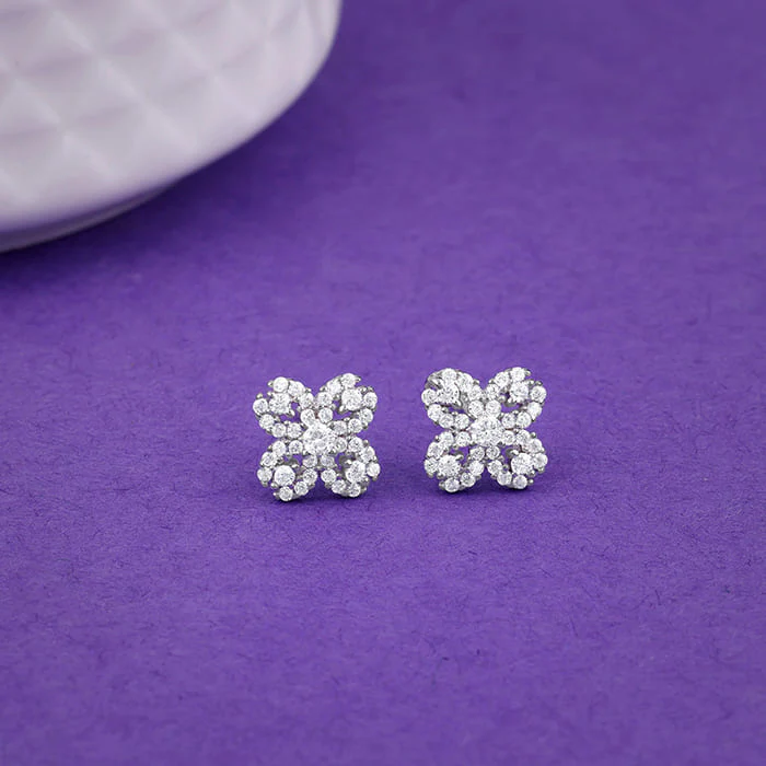 Silver Trendy Clover Earrings - Image 2