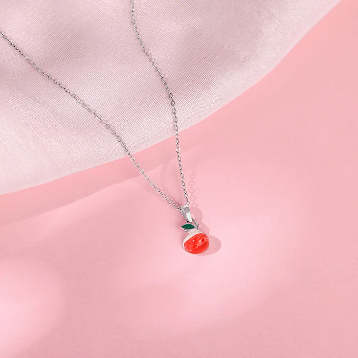 Silver Tri Colour Cherry Pendant With Link Chain - Image 2
