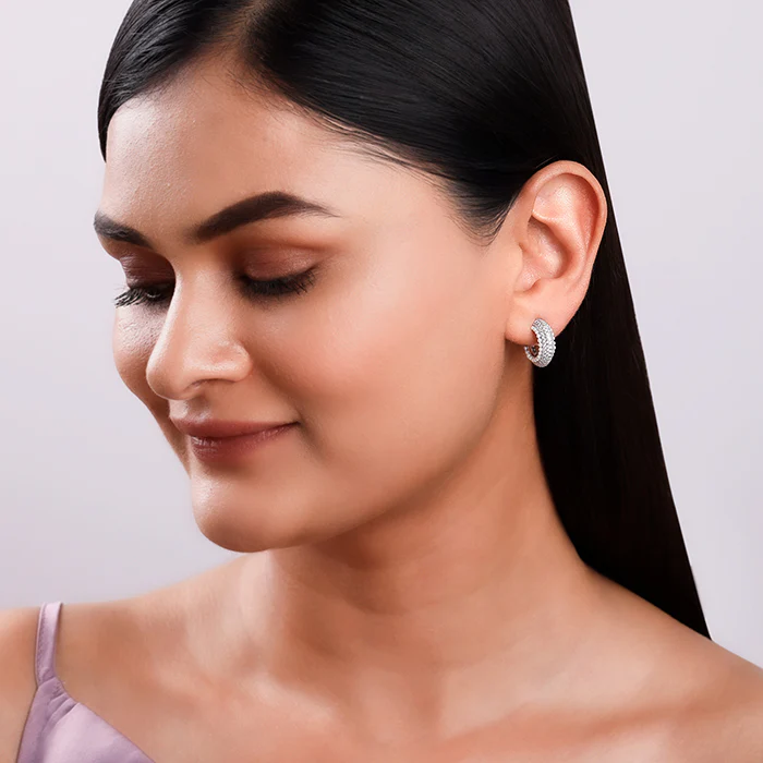 Silver Tribal J Hoop Earrings - Image 3