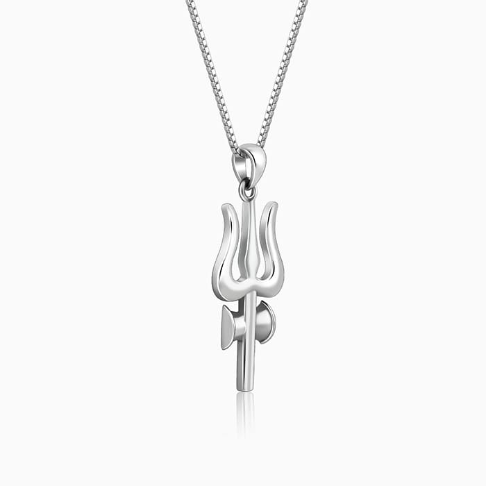 Silver Trident Pendant with Box Chain For Him - Image 4