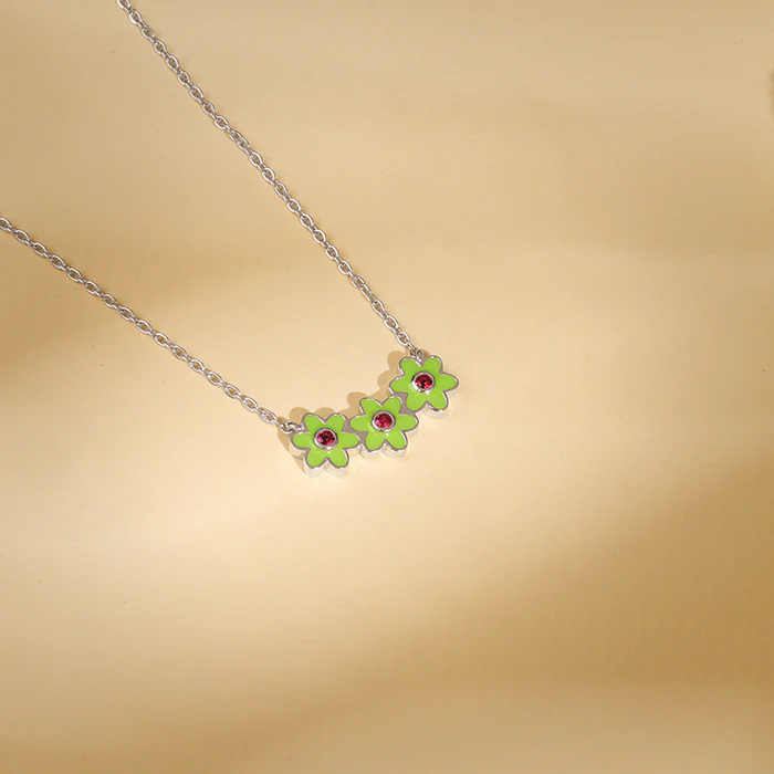 Silver Triple Bloom Kids Necklace - Image 2
