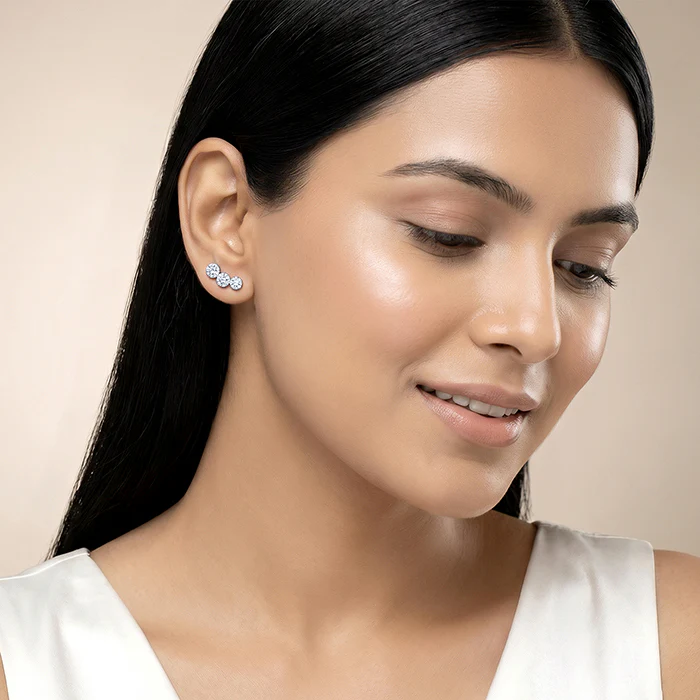 Silver Triple Orb Pave Earrings - Image 3