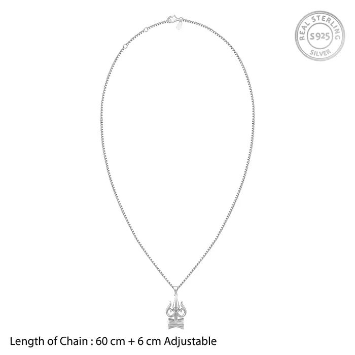 Silver Trishul And Damru Pendant With Box Chain For Him - Image 6