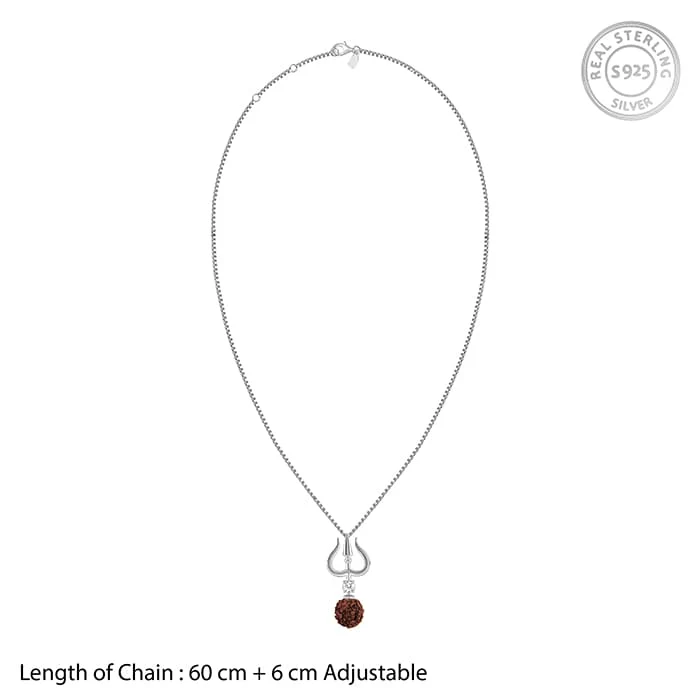 Silver Trishul And Rudraksha Pendant With Box Chain for Him - Image 6