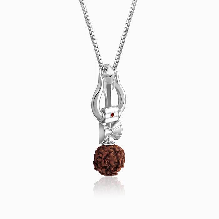 Silver Trishul Rudraksha Pendant With Box Chain For Him - Image 4