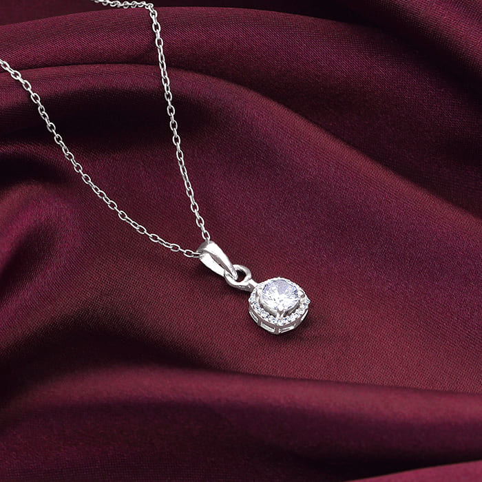 Silver Twilight Solitaire Pendant With Link Chain - Image 2