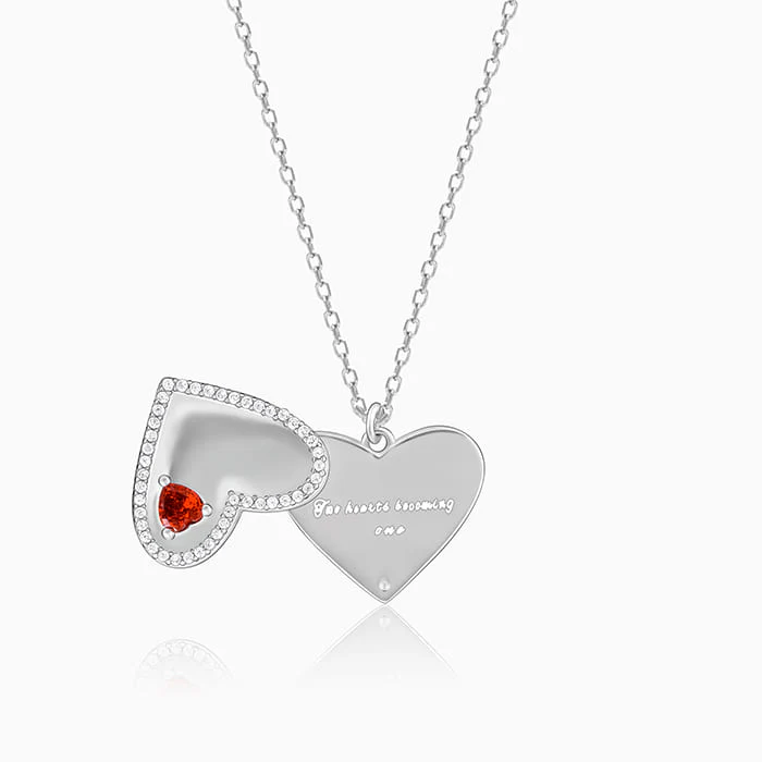 Silver Two Hearts Becoming One Pendant With Link Chain - Image 2