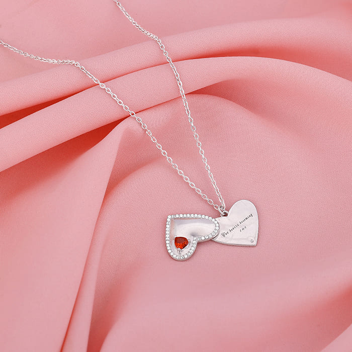 Silver Two Hearts Becoming One Pendant With Link Chain - Image 4