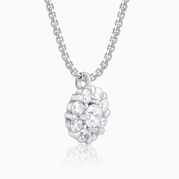Silver Twofold Solitaire Pendant With Link Chain - Image 4