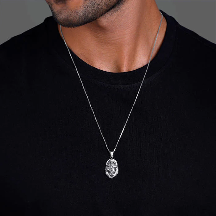 Silver Ugra Narasimha Pendant   with Link Chain For Him - Image 3