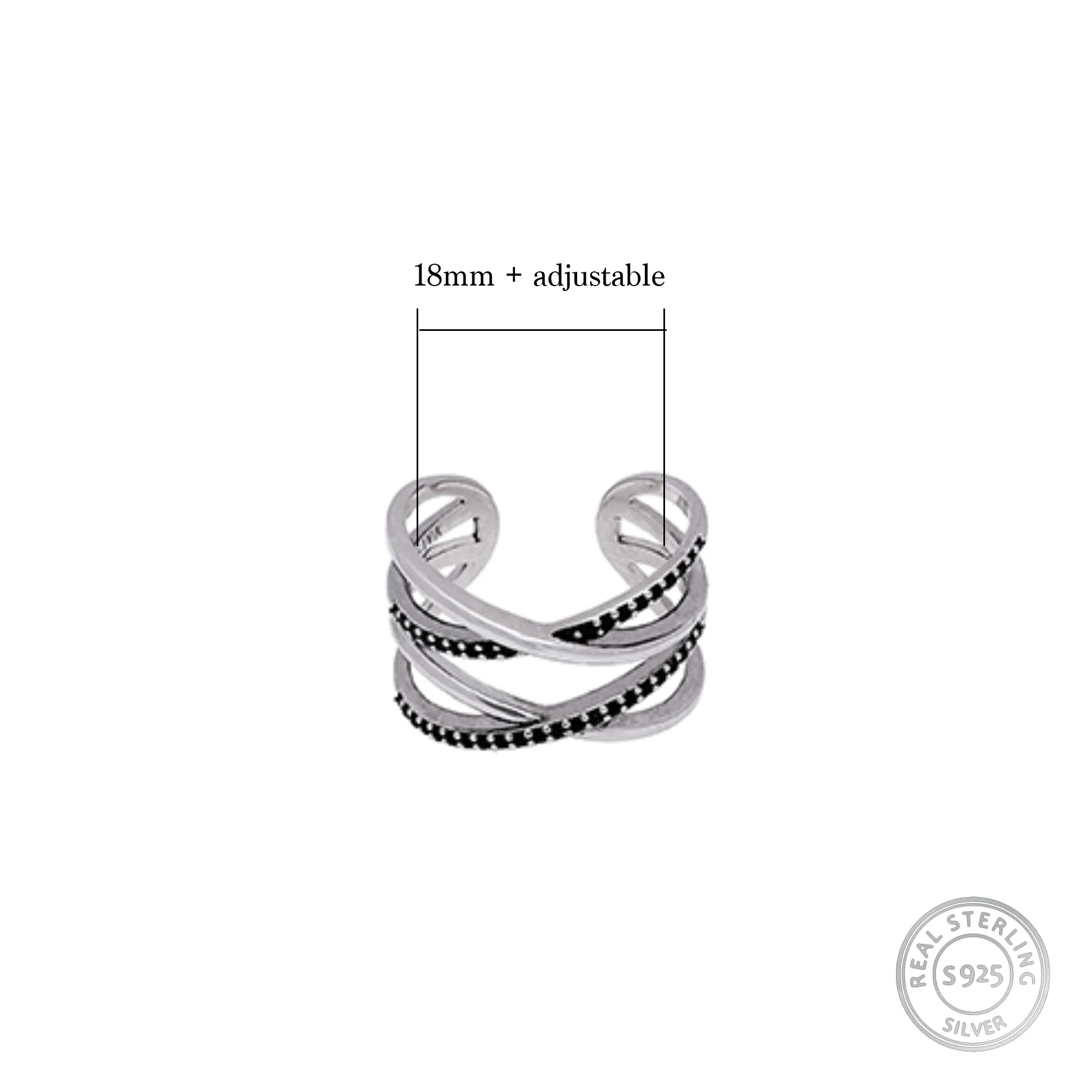 Silver Weave Black Zircon Ring - Image 4