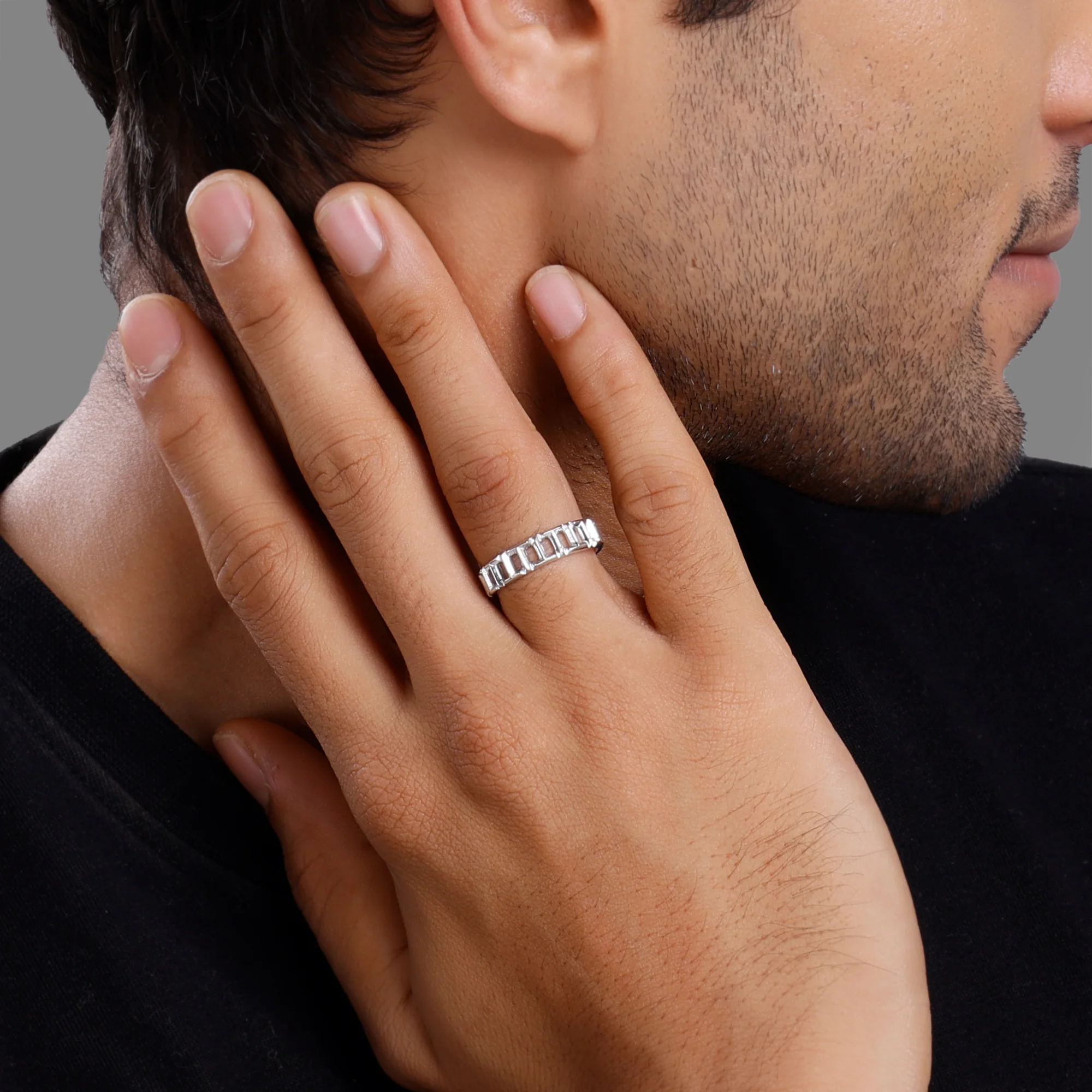 Silver Windowpane Ring For Him - Image 3