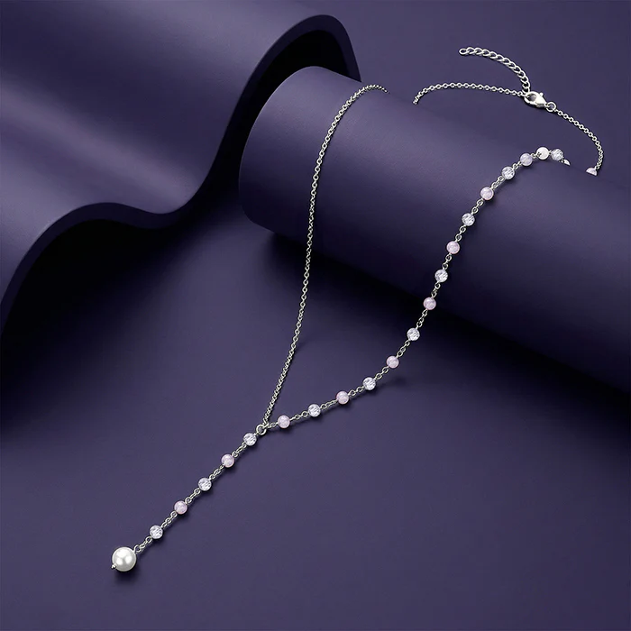 Silver Winona Pearl Lariat Necklace - Image 2
