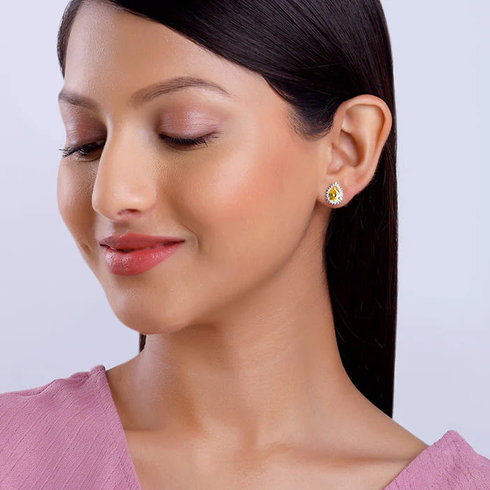 Silver Yellow Drop Earrings - Image 3