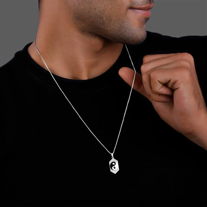 Silver Yin Yang Pendant With Link Chain For Him - Image 3