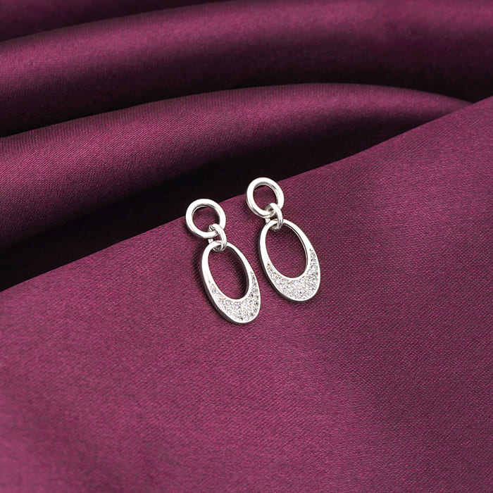 Silver Zircon Crescent Oval Earrings - Image 2
